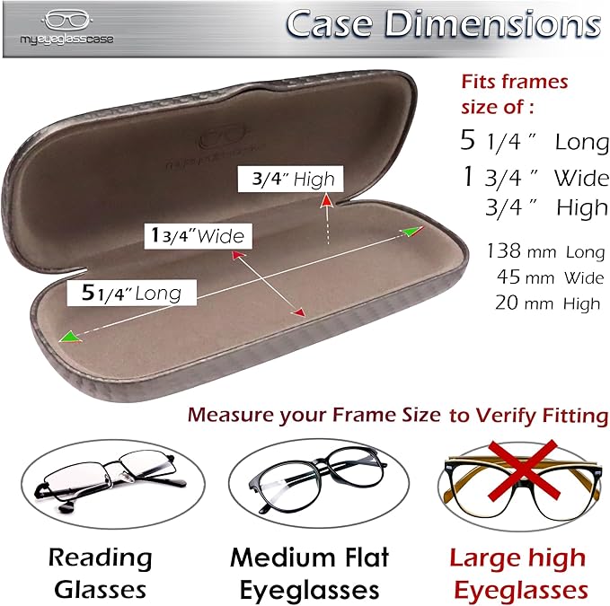 MyEyeglassCase Men Small Glasses case - Eyeglasses Hard Shell Holder Pouch & Cloth-Reading Slim & Narrow Case Heavy Duty
