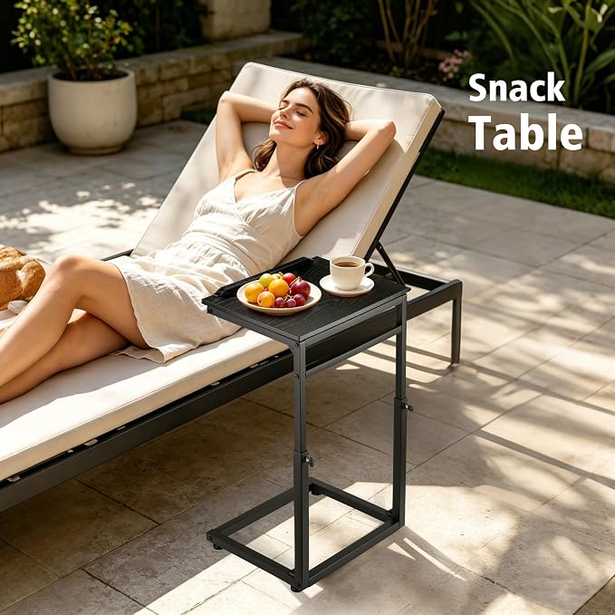 facka C Shaped TV Tray Table, Adjustable Height & 0-60° Tilt for Couch | C Table Sofa Side End Table with Stopper Ledge, Couch Table for Eating, Laptop, Reading & Small Spaces Black
