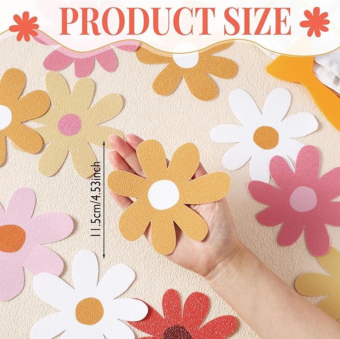 24 Pcs Flower Non Slip Bathtub Sticker Daisy Skidproof Shower Sticker Anti Slip Shower Decals Bathe Treads Adhesive Appliques Scraper Bright Flower Adhesive Decal for Bathroom Decor