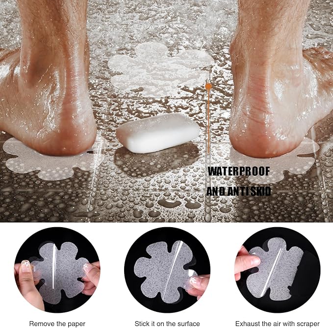 Original 24PCS Upgraded Gentle Bathtub Stickers Non-Slip, Safety Shower Treads Adhesive Appliques with Premium Scraper
