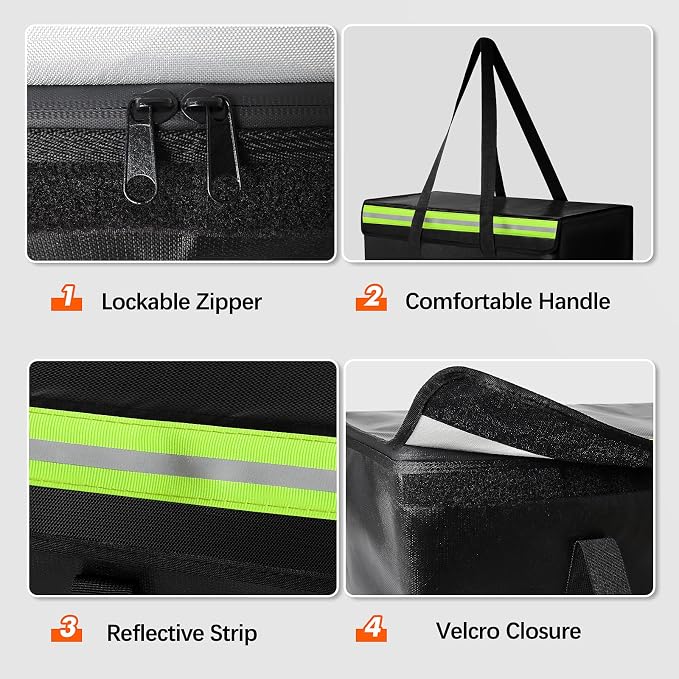 Large Fireproof Document Bag for Home Safe Storage, 24 x 12 x 12in, Black | 2000°F fireproof document box, 4-layer fiberglass important document storage for photo, file and cash with reflective strip