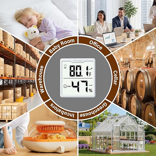 DOQAUS 3 Pieces Digital Hygrometer Indoor Thermometer Humidity Meter, White | Accurate Temperature and Humidity Monitor for House, Baby Room, Greenhouse, Incubator - Battery Included