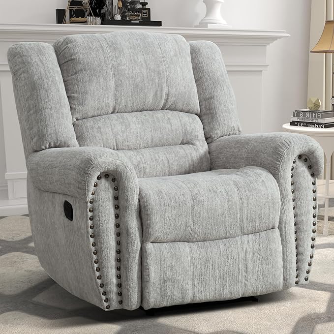 Manual Recliner Chair, Classic and Traditional Manual Recliner Chair with Comfortable Arms and Back Single Sofa for Living Room, White Grey