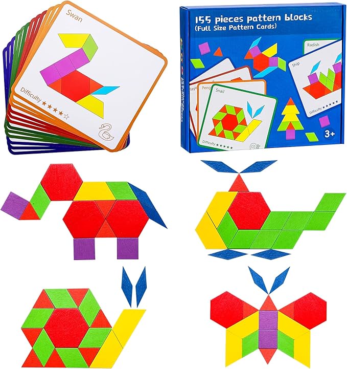 Dementia Activities for Seniors - 155 Pieces Wooden Tangrams Puzzle, Easy Memory Game for Alzheimer's with Colorful Shape Tiles, Cognitive Craft Gifts, Games for Seniors with Dementia