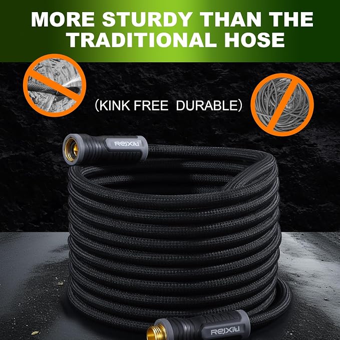 Relxitl Garden Hose, Flexible Water Hose, Ultra Lightweight Non-Expanding hose with 10 Function Sprayer, Leak proof, Pressure Resistant for Yard, Outdoor (Black, 75FT)