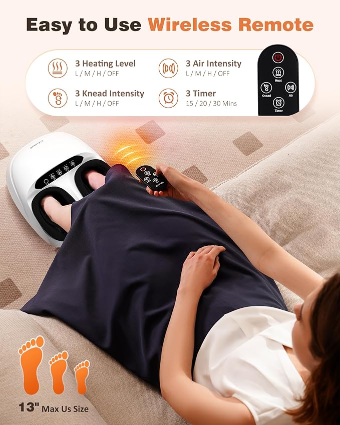 Shiatsu Foot Massager Machine with Heat & Remote, 2026 Upgraded Deep Kneading Feet Massager for Plantar Fasciitis & Neuropathy, 3 Heat Levels, Multi-Mode Massage, Auto-Off Timers, Gifts for Women Men