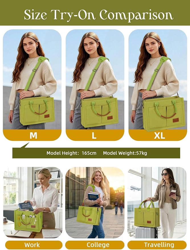 FIORETTO Canvas Tote Bag for Women with Zipper Closure & Individual Compartments for Work College for Teacher & Nurse