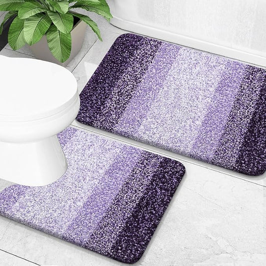 OLANLY Bathroom Rug Set 2 Piece, Soft Absorbent Microfiber Bath Mats and U-Shaped Contour Toilet Rug, Non-Slip, Machine Wash Dry, Plush Shaggy Bath Mats for Bathroom (24"x16"+U24 x20, Violet)