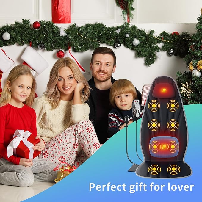 SLOTHMORE Back Massager with Heat, Full Body Massage Pad with Pillow Neck Support, Chair Massager with 3D Lumbar Support and 8 Vibration Motors, Christmas Gifts for Dad Mom, Home Office Use