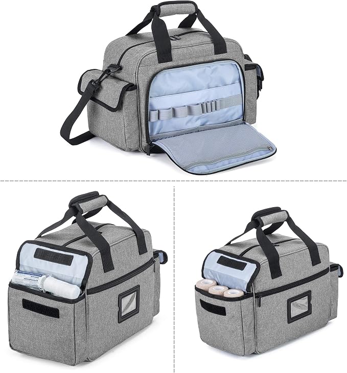 Trunab Home Health Nurse Bag Empty, Portable Medical Supplies Shoulder Bag | for Hospice, Home Visit, Hospital Interns, Grey, Bag Only