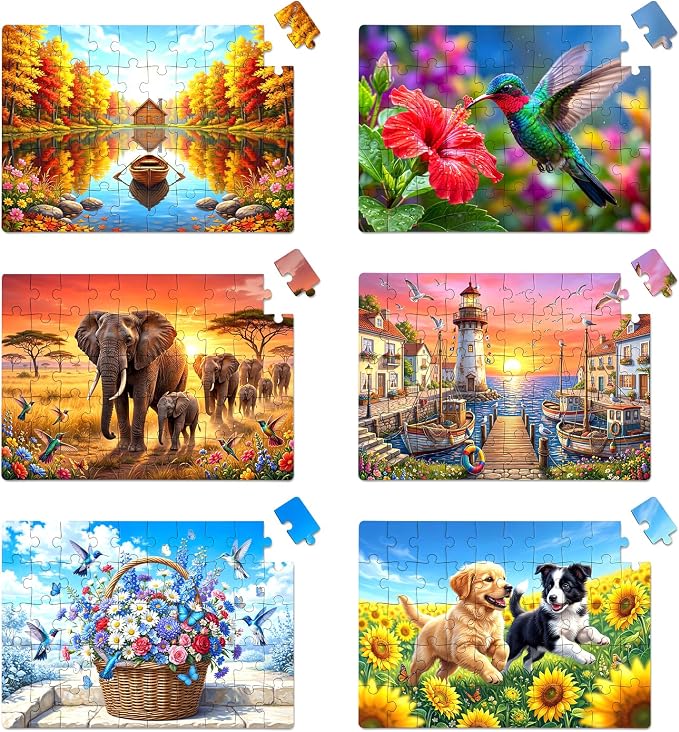 50-Piece Large Piece Puzzles for Seniors, 6 Pack Gift Box Set | Dementia & Alzheimer’s Puzzle Activity for Elderly Adults, Memory Care Game,Family Play, Caregiver Friendly (Vegetable)