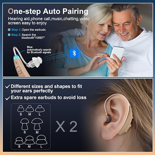 Ture Hearing Aids with Bluetooth(Not Amplifiers), Bluetooth Hearing Aids for Seniors, OTC Rechargeable Hearing Aids with Noise Cancelling, Small Hearing Aids for Adults Nano Earbuds