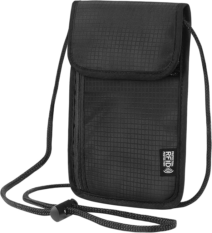 Likesing 5.5" L x 7.9" W Travel Neck Wallet, RFID Passport Holder (Black) | RFID Blocking Passport Holder for Travel, Security Lightweight Passport Travel Wallet, Neck Pouch Gifts for Women Men