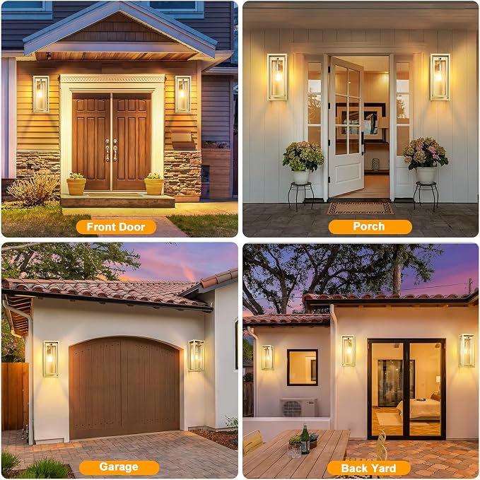 15" Motion Sensor Outdoor Wall Lights, Outdoor Sconces, 2 Pack | Dusk to Dawn, Large Size, Anti-Rust, Waterproof, Easy Installation, Gold Modern Exterior Lighting Fixtures for House Porch