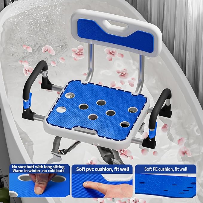 Shower Chair for Seniors Elderly Handicap Disabled Or Bariatric Adults, Heavy Duty 500 Lbs,Bench Seat for Inside Shower Stall and Bathroom Bath Tub with Arms and Back Adjustable Stool Chairs