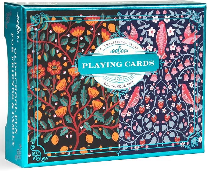 eeBoo Piece & Love: Birds & Flowers Playing Cards - Includes 2 - 52 Card Decks, Traditional Decks with Beautiful Artwork & Gilded Edges