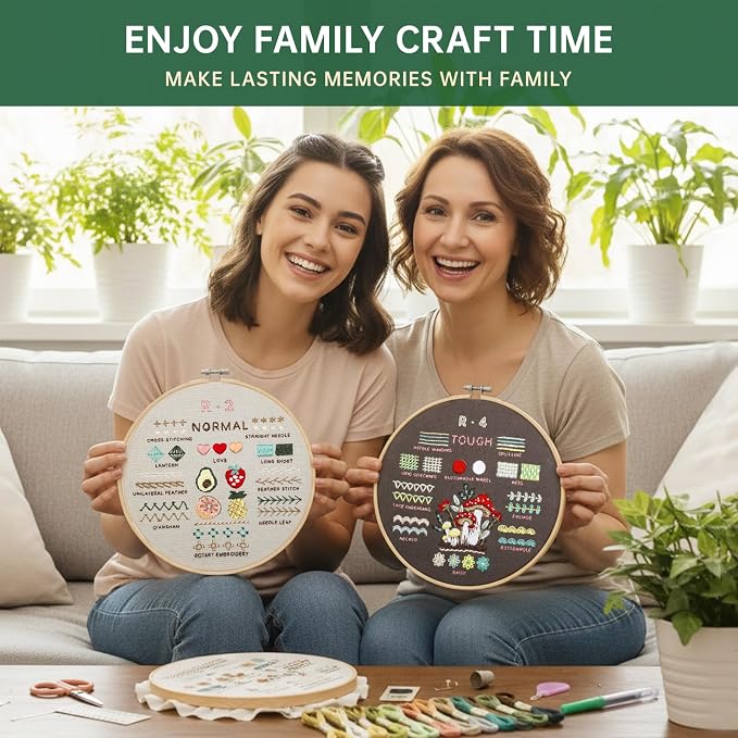CYANFOUR Embroidery Kit for Beginners, 4 Stages to Learn 38 Stitches, with Step-By-Step Instructions and Clear Videos, Includes Multiple Accessories, Gift for Craft Lovers