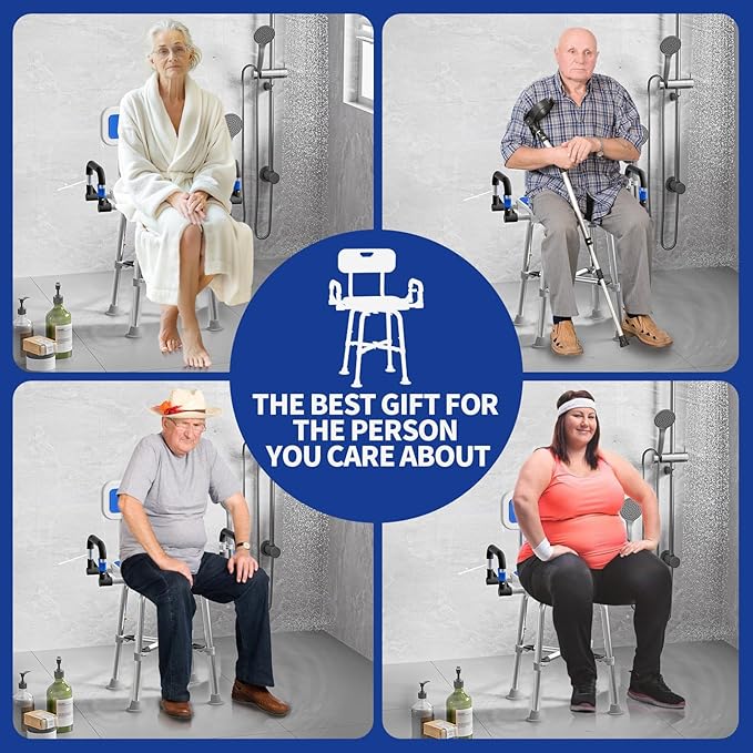 Shower Chair for Seniors Elderly Handicap Disabled Or Bariatric Adults, Heavy Duty 500 Lbs,Bench Seat for Inside Shower Stall and Bathroom Bath Tub with Arms and Back Adjustable Stool Chairs
