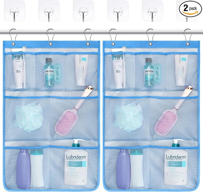 F-color 7-Pocket Mesh Shower Caddy - Hanging Shower Organizer for Cruise | Quick-Dry & See-Through Mesh for Toiletries, Fits Shower Rod Rings or Sticky Hooks for Bathroom & RV, Cruise Essentials 2026