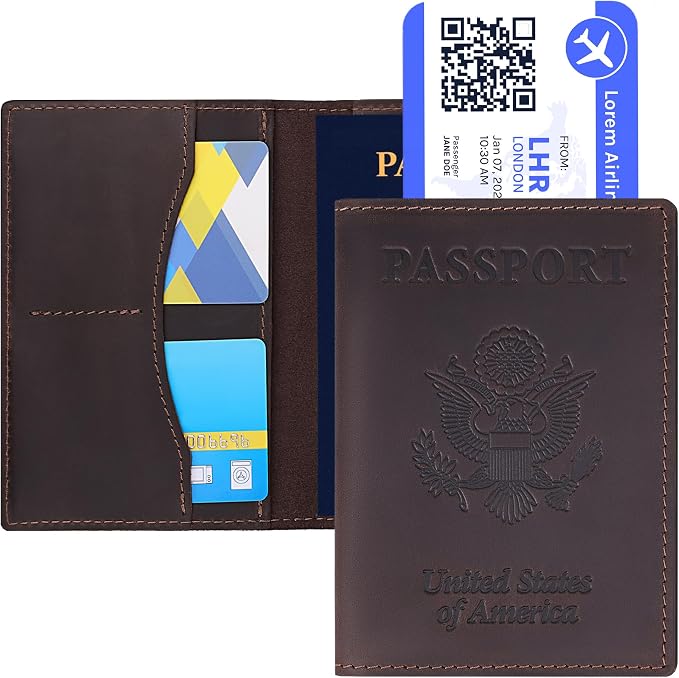 Genuine Leather Passport Cover – Passport Holder for Men & Women – Crazy Horse Leather Travel Wallet Brown