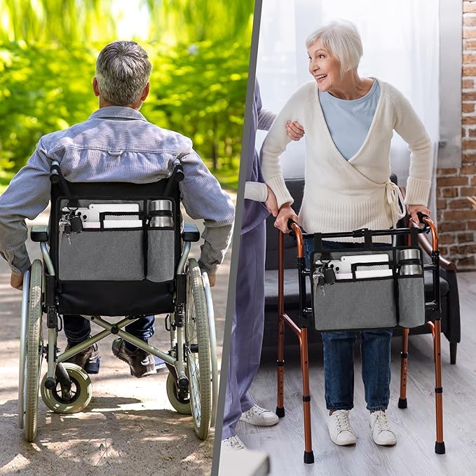 supregear Accessories Bag for Walker, Wheelchair, Rollator - Walker Basket Bag w/Cup Holder - Seniors Caddy Attachment Pouch for Walkers, Water Resistant Large Capacity Carry Storage Carrier Tote