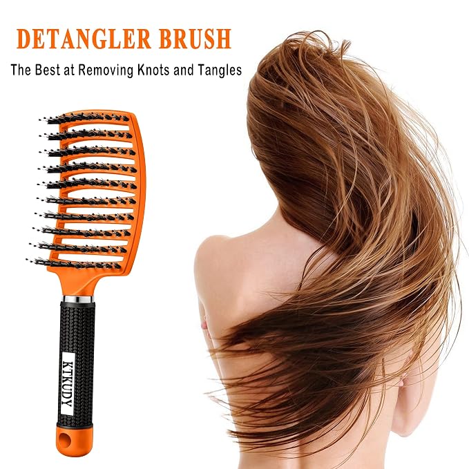 Detangling Brush for Women & Kids, Wet & Dry Hair, All Hair Types | Less pulling & breakage, Boar bristles tame frizz & add shine, Vents for faster blow-drying, Lightweight 4 oz, Non-slip grip