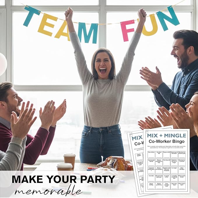Office Bingo Cards, 25 Unique Randomized 5x7 Sheets, Get to Know You Bingo Game for Adults, Ice Breaker Office Party Games, Team Building Games for Work, High Replay Value - A02