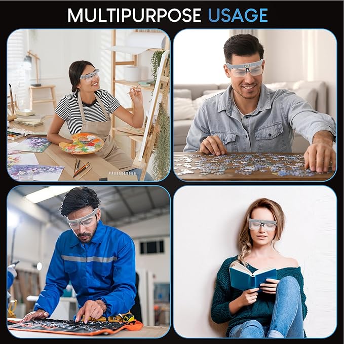 YOCTOSUN Magnifying Glasses with Light, Head Magnifier Glasses with 5 Detachable Lenses 0.75X-4.0X and 3 LED Lights, Rechargeable Hands Free Eyeglasses Magnifier for Close Work Jewelry Crafts Hobby