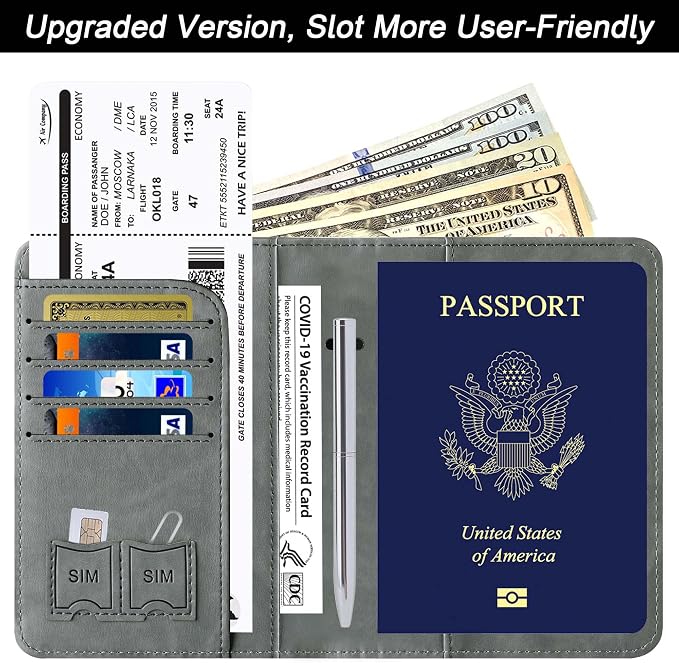LOHASLIFE Passport Holder for Travel Essentials, Passport Cover Wallet | Leather Rfid Blocking Card Case, Travel Accessories, Vacation Luggage Must Haves, for Men Women
