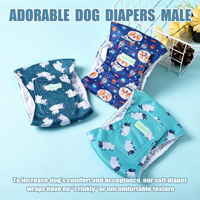 wegreeco Washable Male Dog Diapers (Pack of 3) - Washable Male Dog Belly Wrap (Alpacas, Medium)