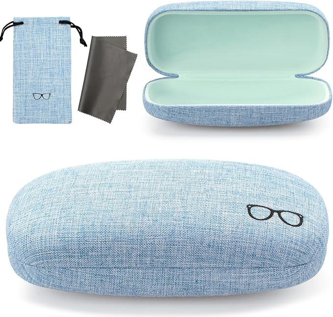 Vemiss Hard Shell Sunglasses Case, Large Linen Fabric Protective Glasses Case for Men Women
