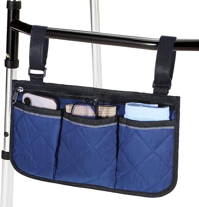 YBEATY Walker Bag Walker Storage Bag with Reflective Strips Folding Basket Wheel Chair Accessories Bags Lightweight Hand Free Storage Carrier Tote Universal Size for Seniors Rollator Accessories(Blue)