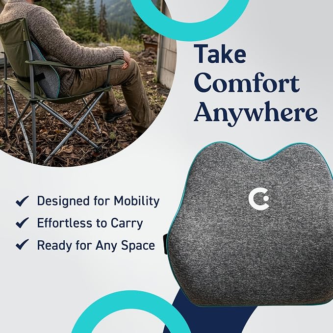 Cubii Cushii V2 Back Support Cushion for Back and Lower Back Pain Relief Universal Fit for Desk, Office, Kitchen Chairs, Couch Cushions with Advanced Lumbar Support