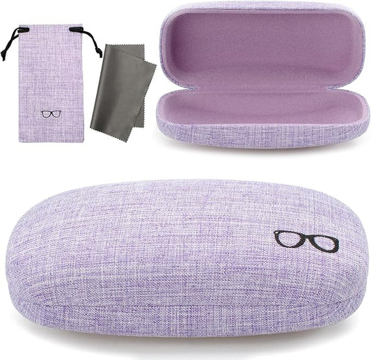 Vemiss Hard Shell Sunglasses Case, Large Linen Fabric Protective Glasses Case for Men Women