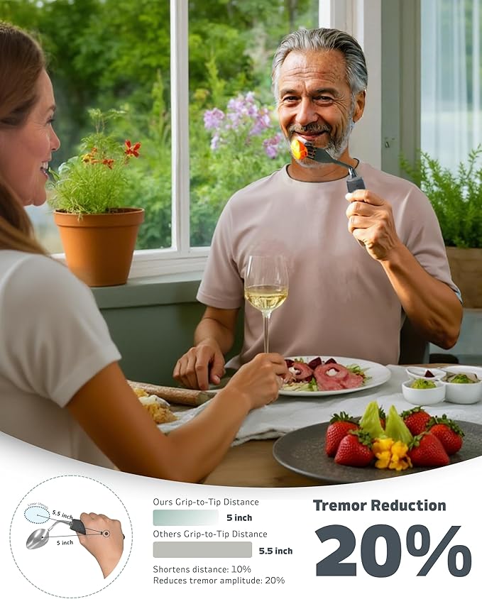 3-Piece Adaptive Utensils Set - 42° Angled Parkinsons Utensils, 2.5 oz Weighted Utensils for Tremors and Parkinsons Patients, Easy Grip Weighted Silverware for Hand Tremors (Right-Handed)