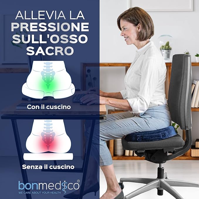 Seat Cushion for Office Chair – Memory Foam Seat Cushion for Tailbone, Coccyx & Sciatica Relief – Ergonomic Desk, Car, Wheelchair & Travel Pillow – Washable Cover for Back Support & Sitting Comfort