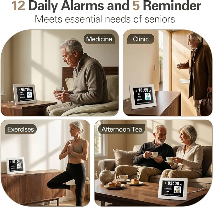 JALL 12" Large Digital Calendar Day Clock for Seniors 2026 - Easy to Read Alzheimer's Dementia Memory Loss Clock for Elderly with IPS Wide Angle，Day & Date, 12 Custom Alarms & Auto-Dimming, White