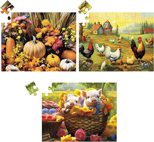 48 Large Piece Puzzles for Seniors, 3 Pack Dementia Puzzles for Elderly, Alzheimer's Jigsaw Puzzles for Seniors with Dementia, Easy Puzzles Activities for People with Dementia