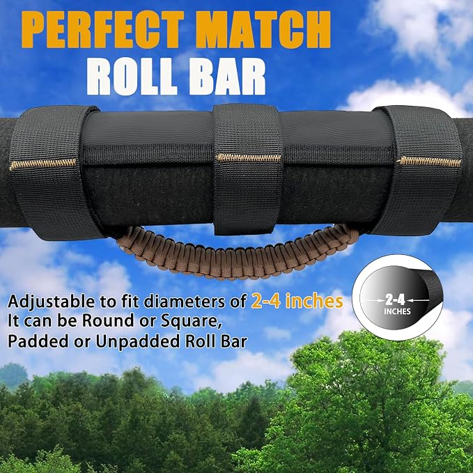 2 Pack Paraocrd Roll Bar Grab Handles for Jeep Wrangler Accessories | CJ YJ TJ JK JL LJ JLU JKU Sahara Freedom Rubicon, Gladiator JT (1955-2023 Modle), Upgrade Strong Metal Buckle, Non-Deformable