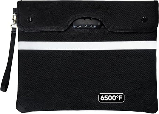Upgraded 6500°F Fireproof Document Bag with Lock, Waterproof 9-Layer Heat Insulated | Dual-Liner Card Slot Money Bag with Zipper/Reflective Strip for Passport, Important Paper, Cash(15 x 12In)