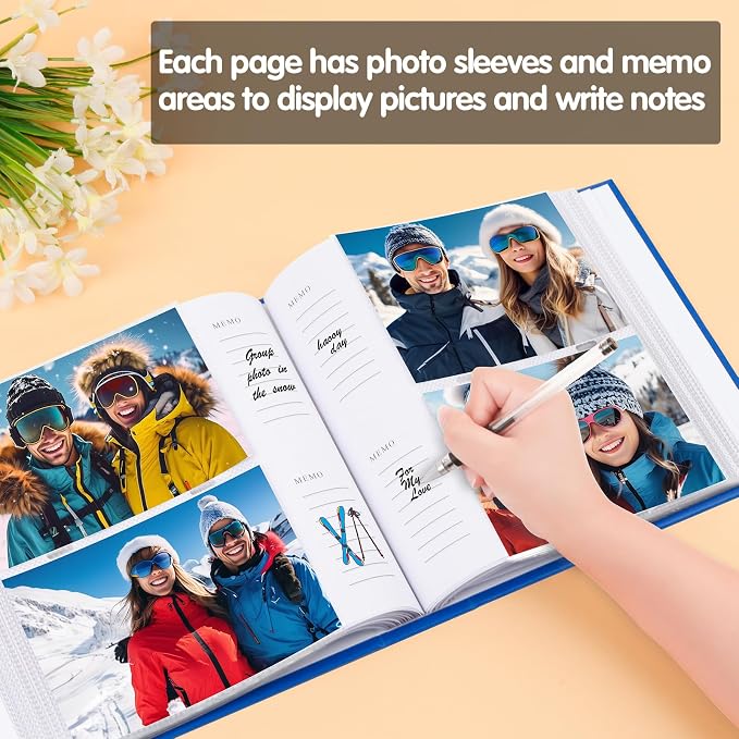 4x6 Photo Album Holds 240 Photos with Writing Space, Leather Cover Picture Book with Front Window for Family Wedding Baby Travel & Graduation Memories, Blue