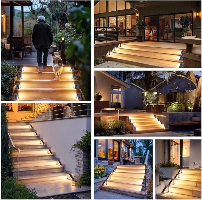 Kondras 16-Pack Motion Sensor Solar Step Lights for Outside, Outdoor Stair Lights Waterproof IP67, Solar Powered LED Outdoor Step Lights Decor for Yard Garden Porch Patio Pathway Deck