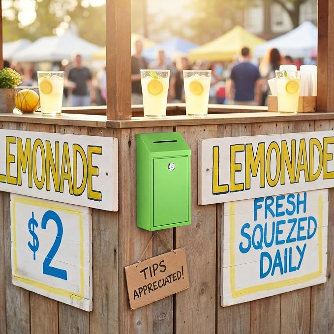 Yaocom Metal Money Box,Light Green,10.24 x 5.71 x 2.95 Inch,No Lid | Wall Mounted Drop Donation Cash Box for Farm Stand Collection Safe Suggestion Box with Lock Container for Home Office Outdoor