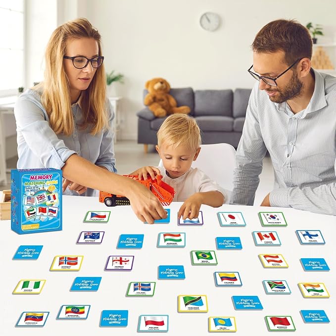 gisgfim 100 PCS Memory Matching Game Flags of The World Concentration Memory Card for Kids and Adults Learning Educational A Fun & Fast Countries of The World Matching Games