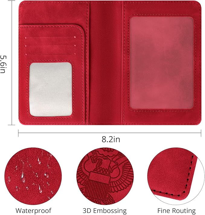 Passport Holder for Travel Essentials,RFID Blocking Passport Cover Wallet Card Case for Women and Men (Red)