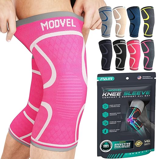 Modvel Compression Knee Brace for Women & Men - 2 Pack Knee Brace for Women Running Knee Pain, Knee Support Compression Sleeve, Workout Sports Knee Braces for Meniscus Tear ACL & Arthritis Pain Relief
