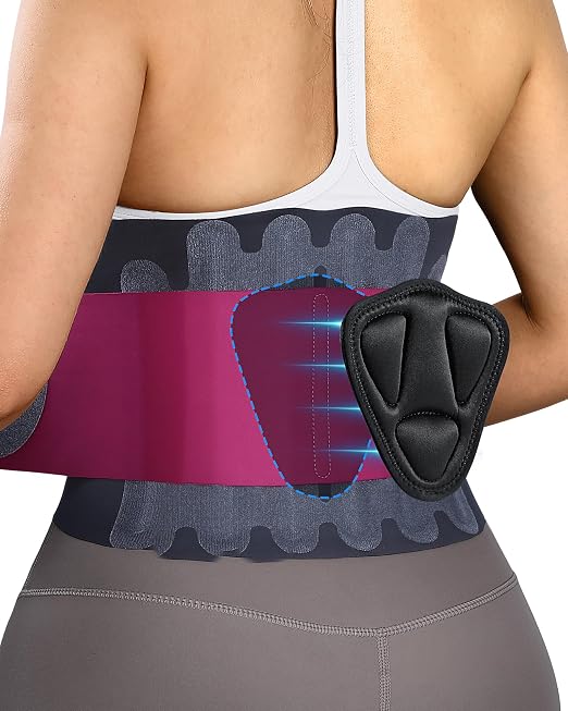 0.5mm Ultra Thin Back Brace for Women Men, 3D Lumbar Pad, Seamless Yoga Fabric, Lightweight Back Brace for Lower Back Pain Relief, Sciatica, Posture, Lifting, Wearg Under Clothes, Rose, S
