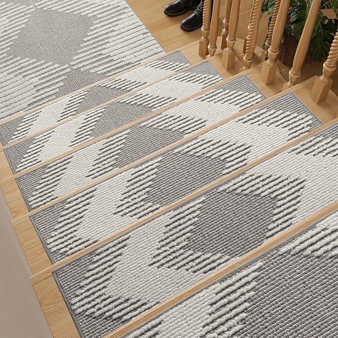 PADOOR 1PC Stair-Treads Non Slip, 3D Peel and Stick Stair Treads for Wooden Steps Indoor, Stair-Carpet Treads Washable Reusable Adhesive Stair-Runner Rugs for Kids and Dogs 8"x30" Grey