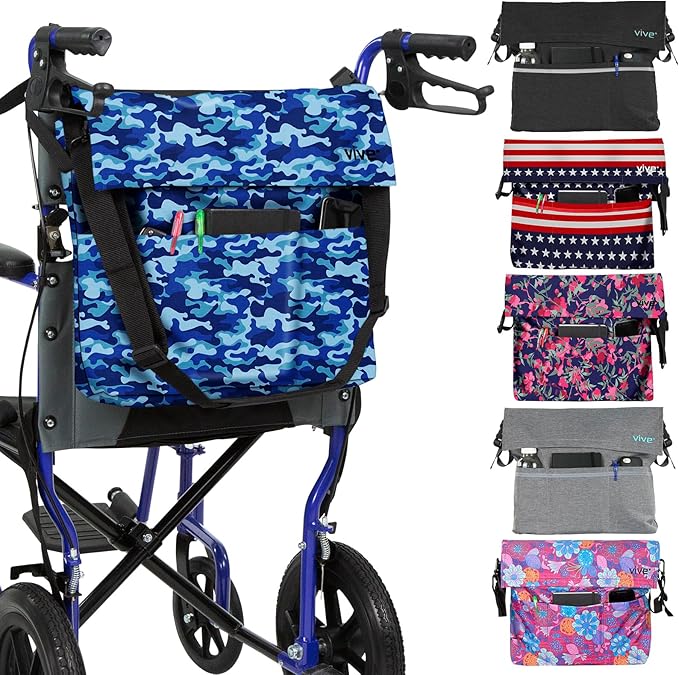 Vive XL Wheelchair Accessories Bag - Waterproof, Scratch-Resistant, Double-Stitched, Machine Washable for Adults, Seniors, 15 Colors - Storage Walker Backpack to Hang on Back