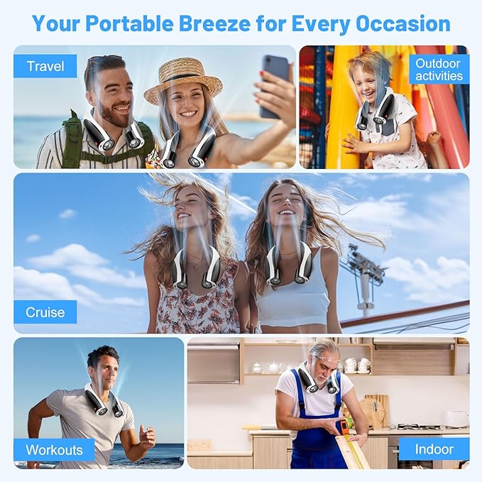Portable Neck Fan with 6 Powerful Speeds, 8000mAh Battery Rechargeable Fan | 20H Runtime, Hands-Free 360° Cooling Personal Wearable Neck Fan, Gift for Women Men Travel Concerts(Black-White)